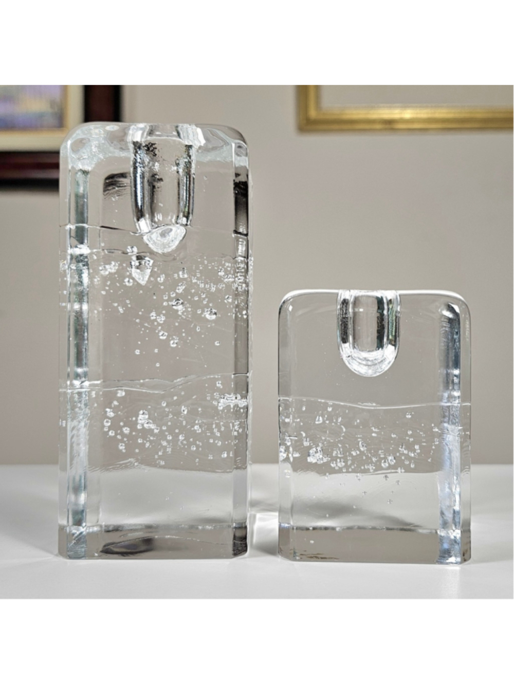 VTG Pair Iittala Finland Arkipelago Glass Candle Holders Timo Sarpaneva Ice MCM - Picture 5 of 10